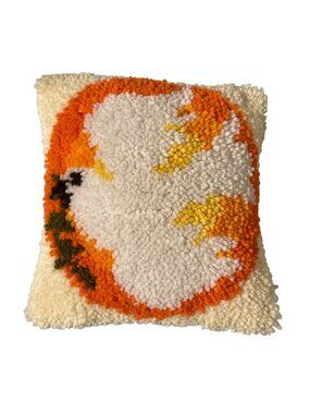 Vintage Orange And Yellow Dove Of Peace Latch Hook Throw Pillow